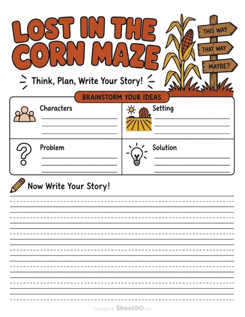 Lost in the Corn Maze Story Writing Worksheet Color Version Lost in the Corn Maze Story Writing Worksheet Color Version
