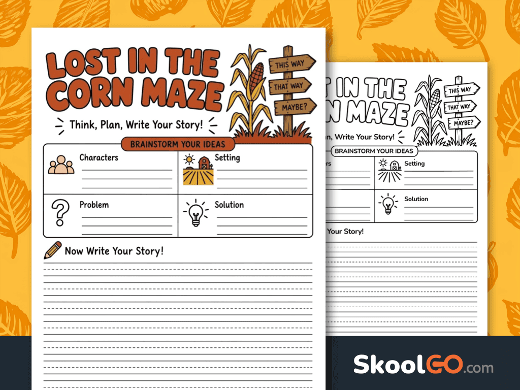 Lost in the Corn Maze Story Writing Worksheet free printable PDF for creative narrative writing