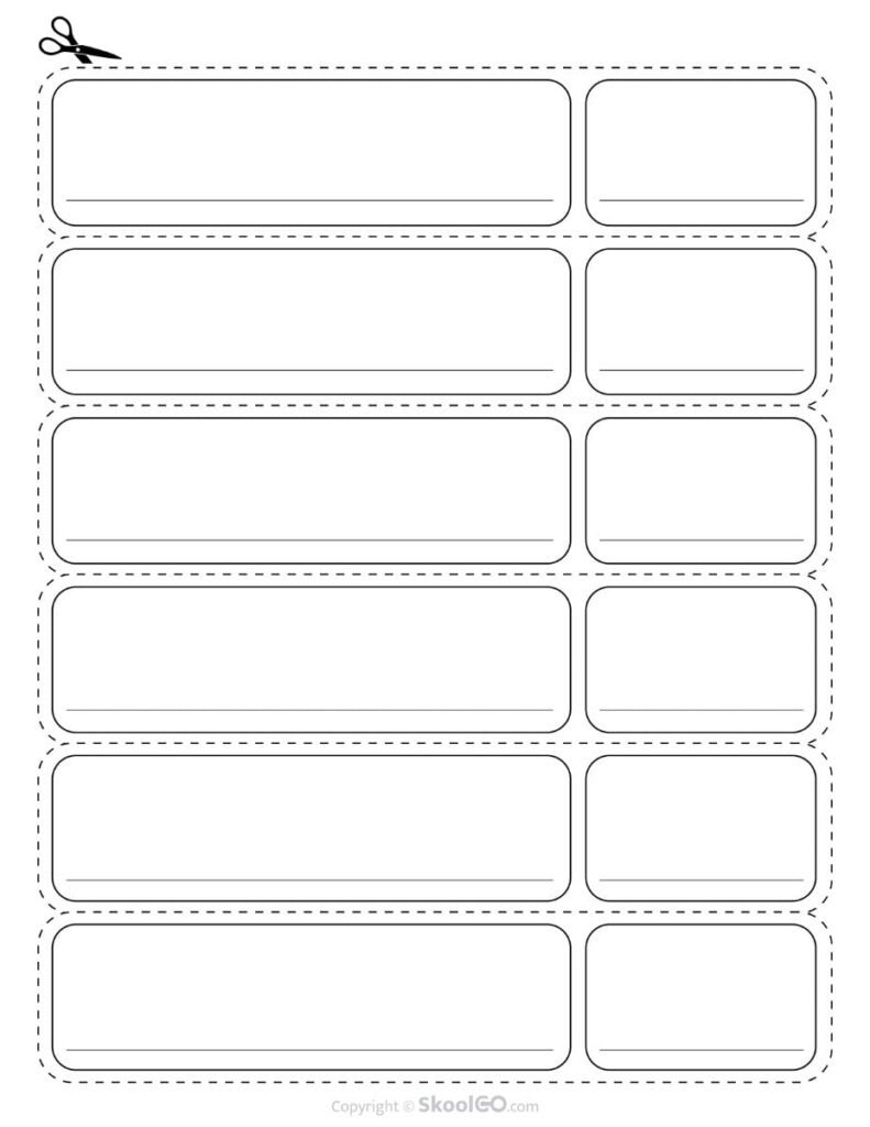 Birthday Display Student Name Labels Printable Black and White Black-and-white printable birthday display name labels for writing student names and birth dates on classroom birthday boards.