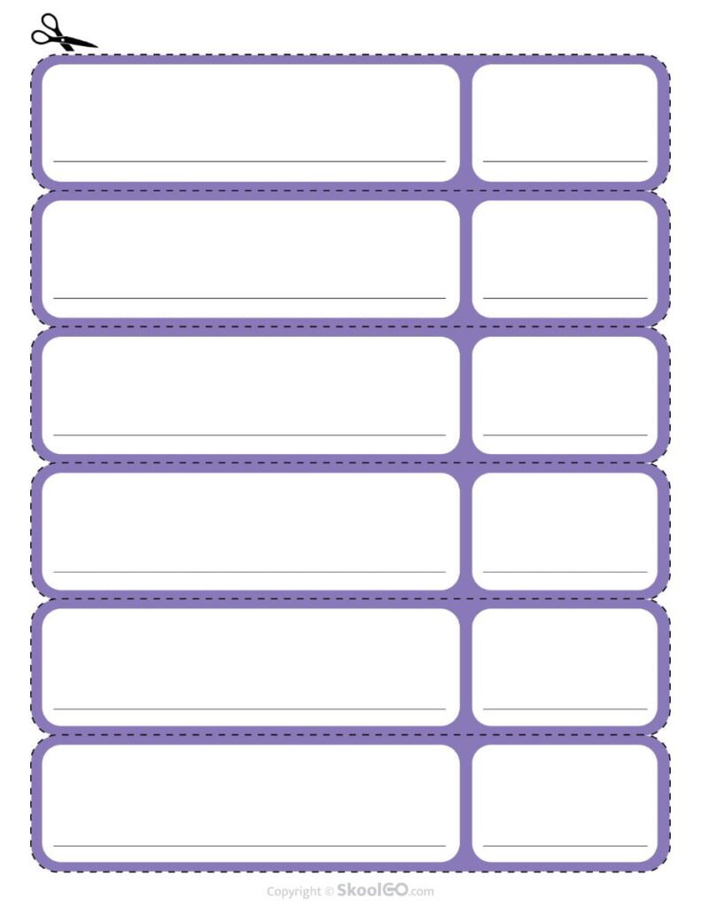Purple Birthday Display Student Name Labels Printable Purple printable birthday display name labels for writing student names and birth dates on a classroom birthday board.