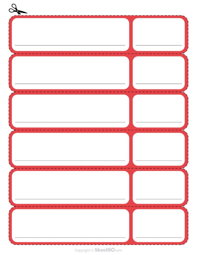 Red Birthday Display Student Name Labels Printable Red printable birthday display name labels for writing student names and birth dates on a classroom birthday board.