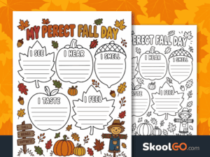 My Perfect Fall Day Five Senses Worksheet free printable for descriptive fall writing