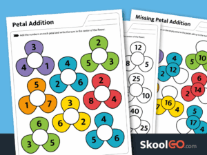 Free printable petal addition worksheets for early math practice
