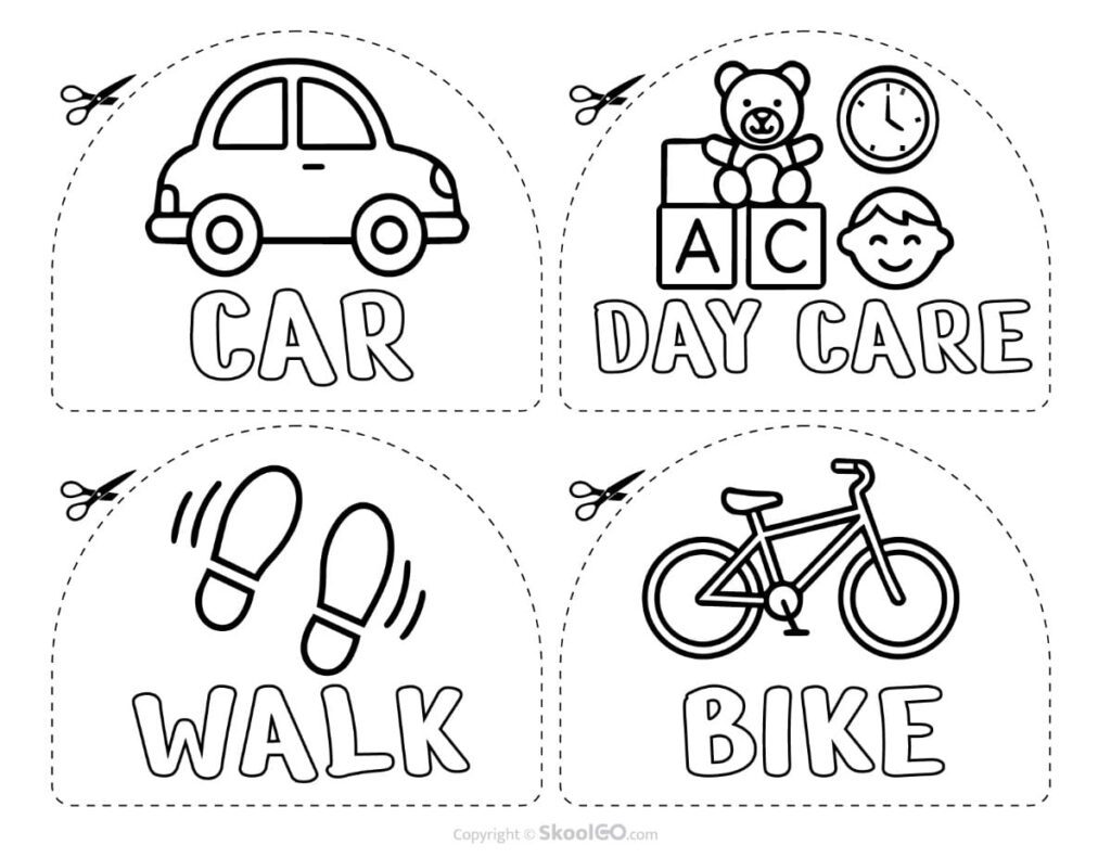 Black and White Transportation Cards Printable black and white transportation cards for classroom dismissal routines.