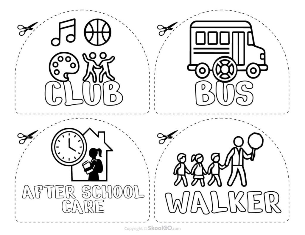 Printable Student Pickup Cards Black and white printable student pickup transportation cards for classroom organization.