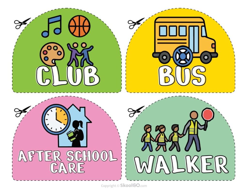 Additional Color Transportation Cards Additional printable classroom dismissal transportation cards in full color for daily classroom organization.
