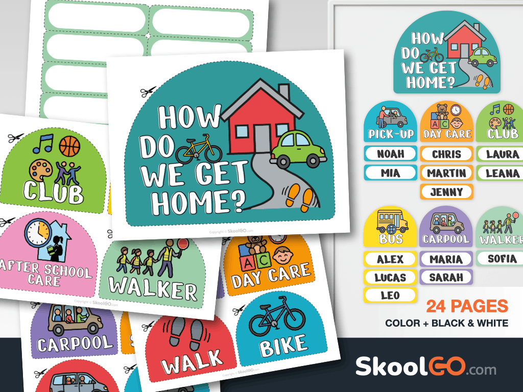 Printable classroom dismissal transportation cards free PDF for organizing student pickup routines.