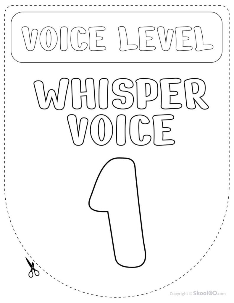 Voice Level 1 Classroom Poster Black and White Printable Voice Level 1 classroom display poster in black and white.