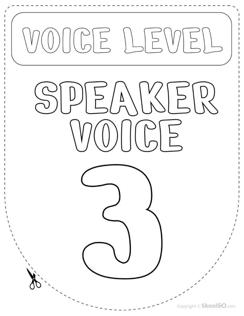 Voice Level 3 Classroom Poster Black and White Printable Voice Level 3 classroom display poster in black and white.
