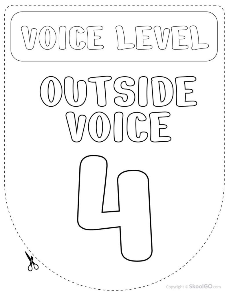 Voice Level 4 Classroom Poster Black and White Printable Voice Level 4 classroom display poster in black and white.