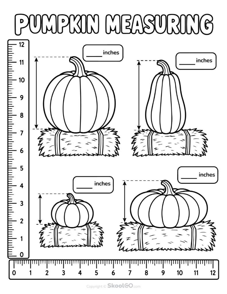 Pumpkin Measuring Worksheet Black and White Version Black and white Pumpkin Measuring Worksheet for measuring pumpkins in inches