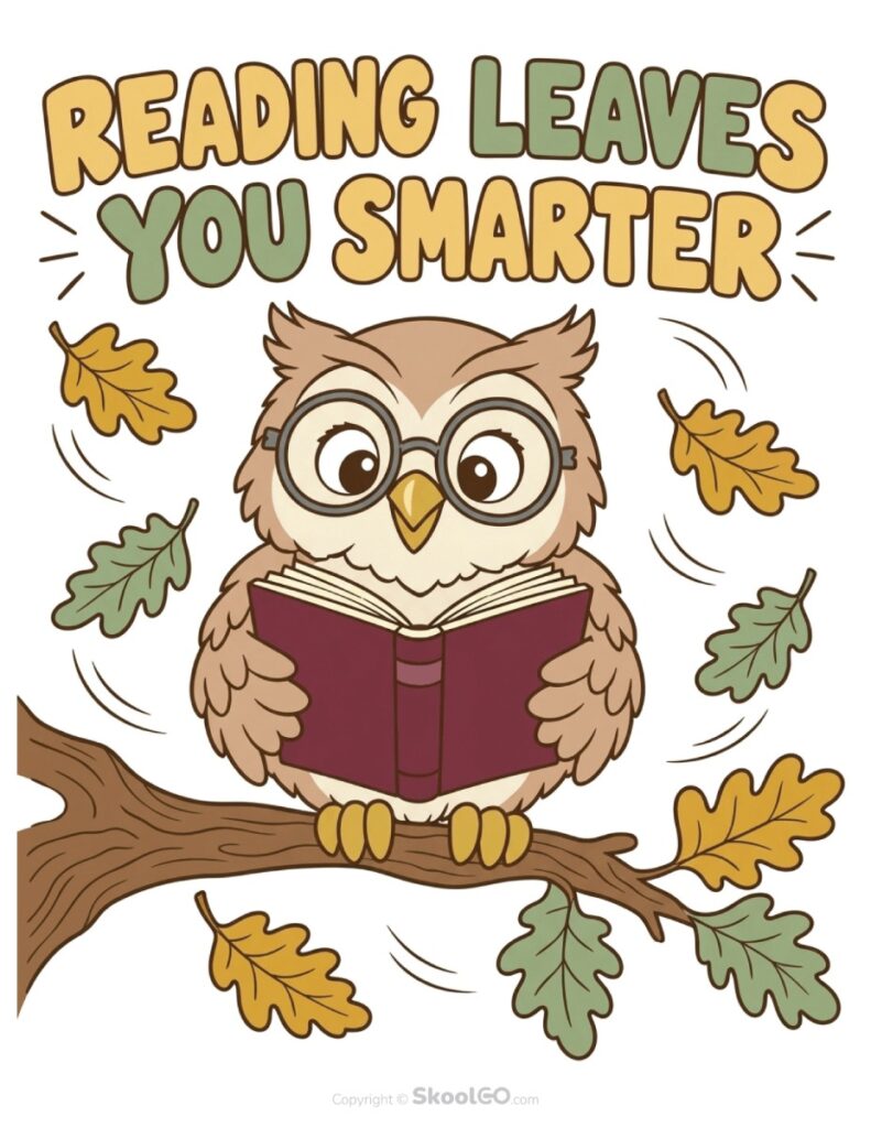 Reading Leaves You Smarter Color Poster Color version of the Reading Leaves You Smarter Poster featuring a reading owl