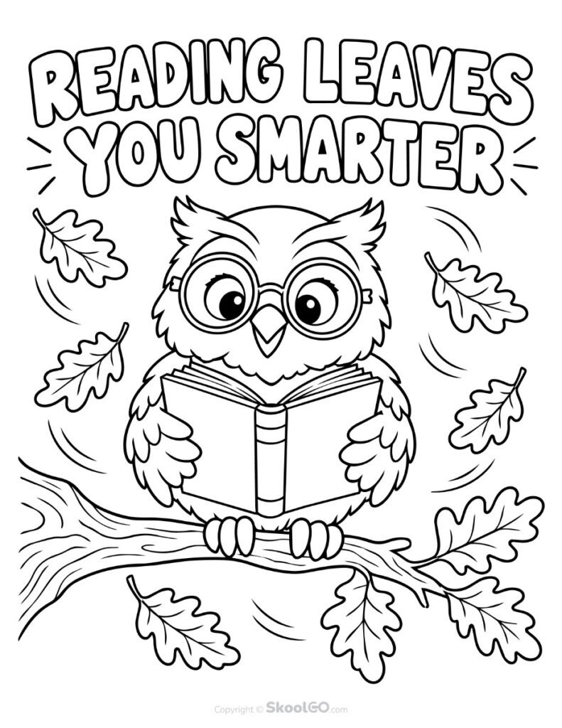 Reading Leaves You Smarter Coloring Poster Black and white Reading Leaves You Smarter Poster coloring page