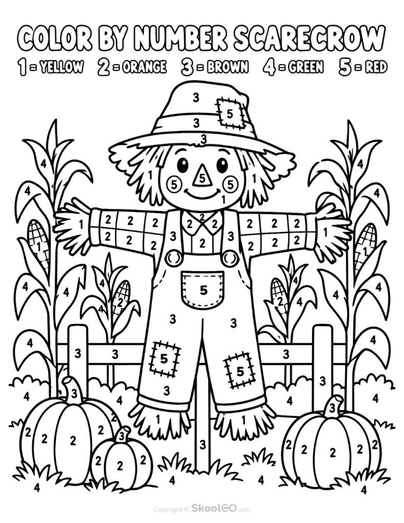 Scarecrow Color by Number Worksheet Black and White Black and white Scarecrow Color by Number Worksheet coloring page
