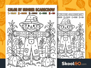 Scarecrow Color by Number Worksheet for Preschool and Kindergarten