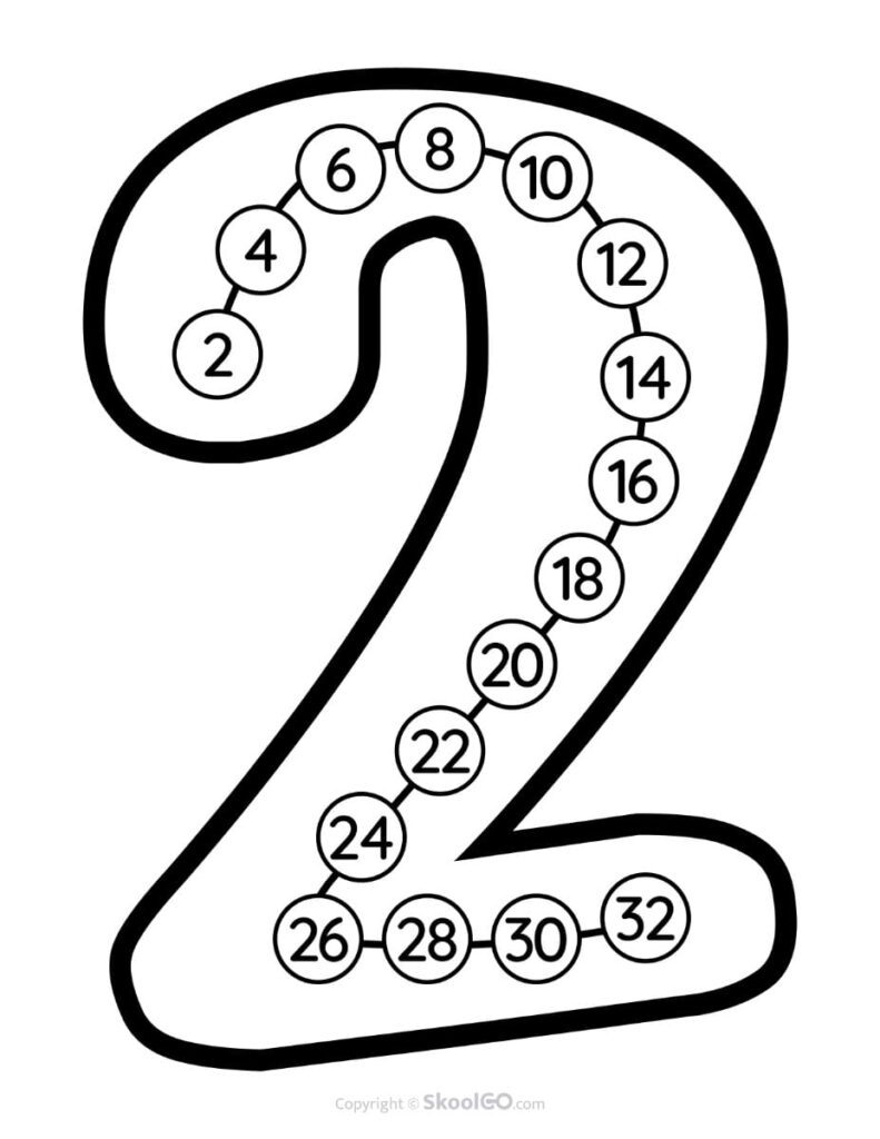 Skip Counting by 2 Poster – Black and White Black and white Skip Counting by 2 printable classroom poster featuring even numbers.