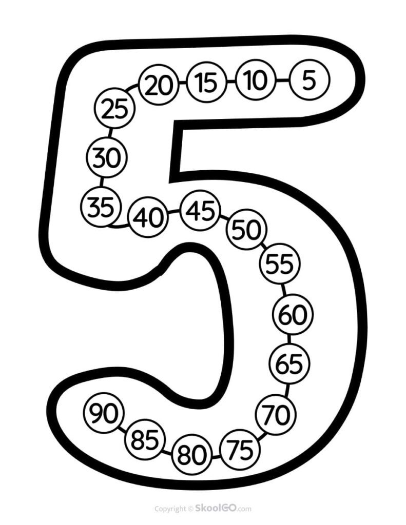 Skip Counting by 5 Poster – Black and White Black and white Skip Counting by 5 poster for number pattern practice.