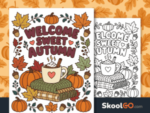 Free printable Welcome Sweet Autumn Poster for classroom and home seasonal displays