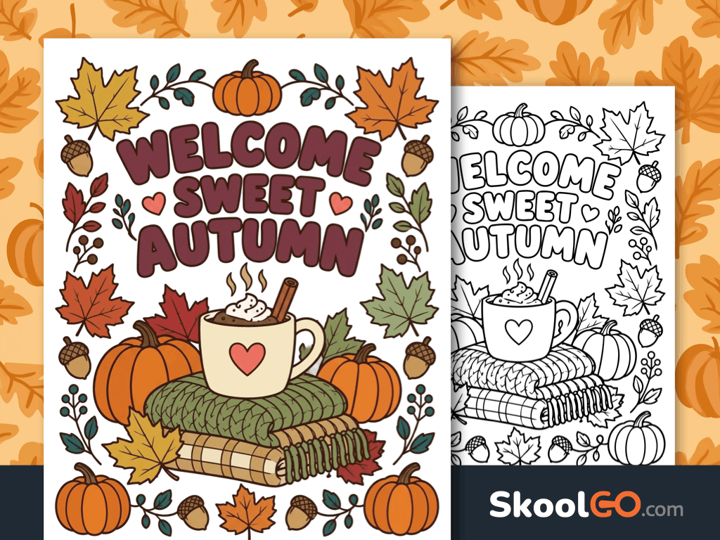 Free printable Welcome Sweet Autumn Poster for classroom and home seasonal displays