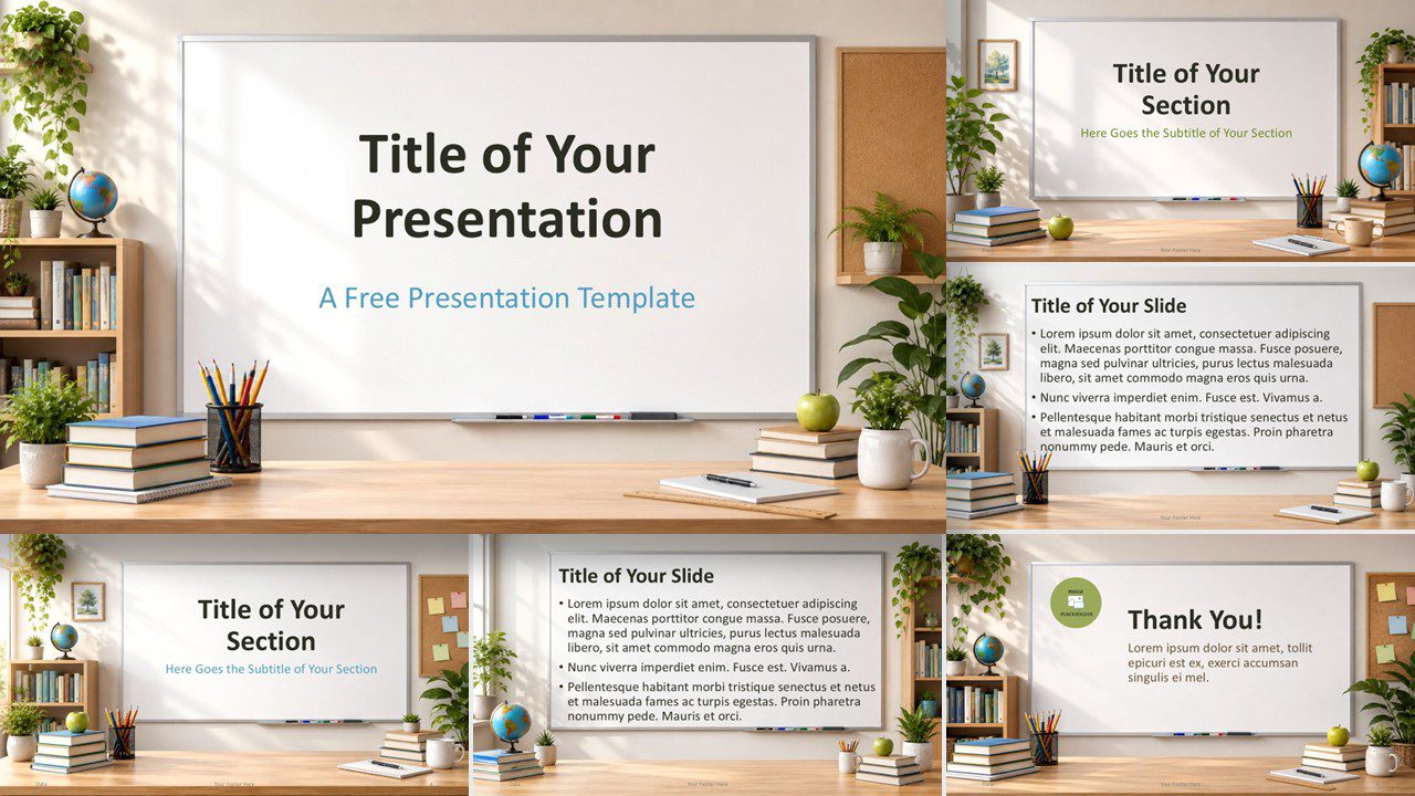 Bright Classroom PowerPoint & Google Slides Template Bright classroom PowerPoint and Google Slides template for lessons, course modules, and training content
